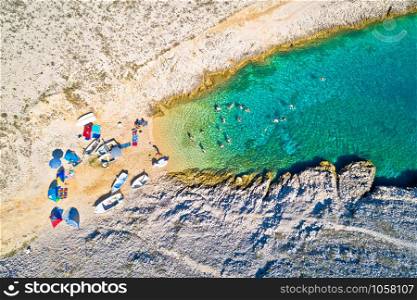 Zadar archipelago idyllic cove beach in stone desert scenery near Zecevo island, Dalmatia region of Croatia