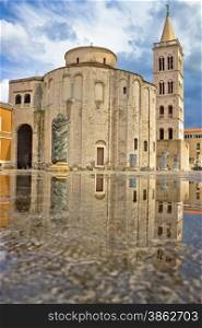 Zadar cathedral landmark with water reflection, Dalmatia, Croatia