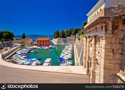Zadar city gate and Fosa harbor view, Dalmatia, Croatia