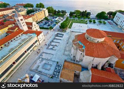 Zadar Forum square ancient architecture aerial view, Dalmatia, Croatia