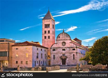 Zadar historic church and roman artifacts on old square, Dalmatia, Croatia