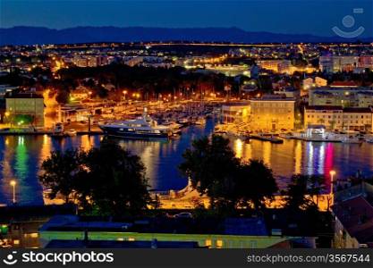 Zadar luxury yacht marina night view, with cityscape, Dalamtia, Croatia