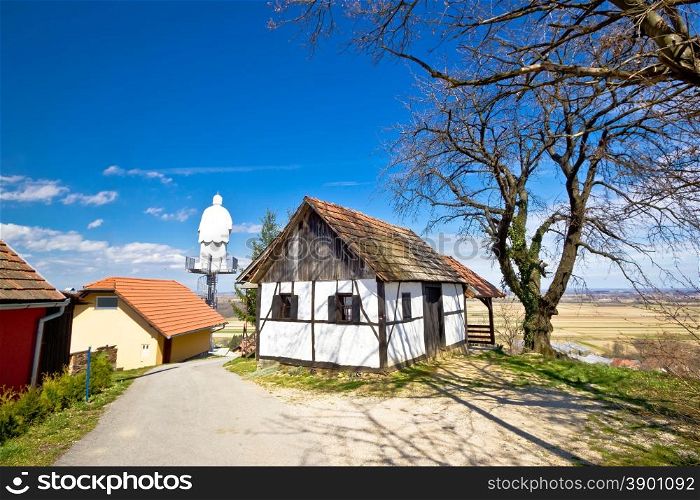 Zagorje hills cottage and st. Vinko statue lookout, Ludbreg, Croatia