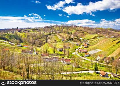 Zagorje region green vineyard hills aerial view, Croatia