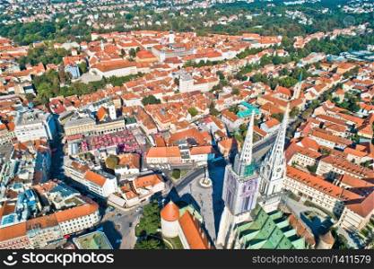 Zagreb cathedral and old city center aerial view, capital of Croatia