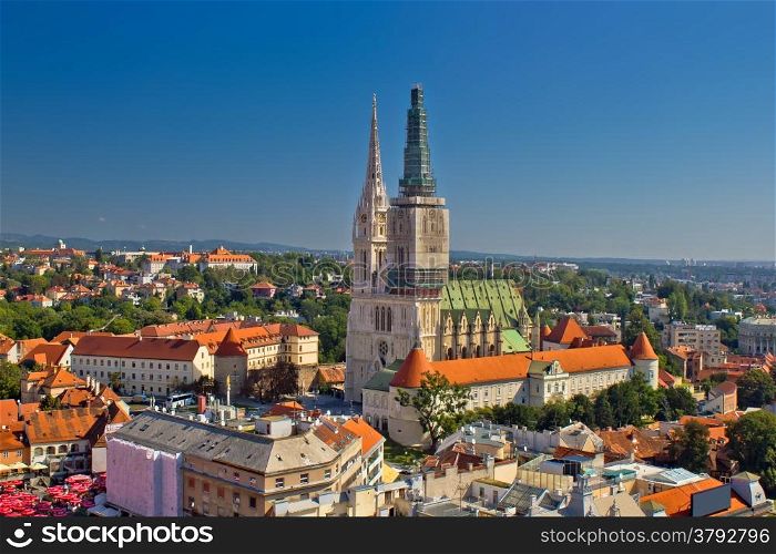 Zagreb cathedral panoramic aerial view, capital of Croatia