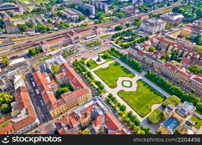Zagreb central train station and King Tomislav square aerial view, capital of Croatia