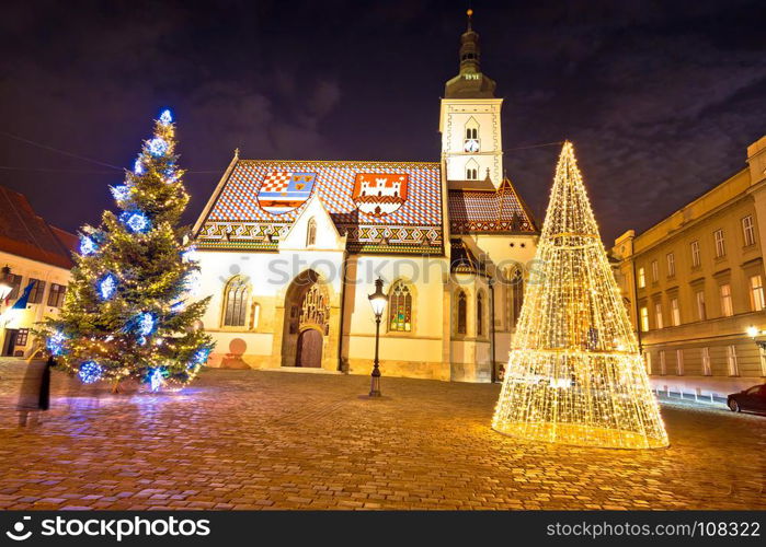 Zagreb government square advent evening view, saint Mark square, capital of Croatia