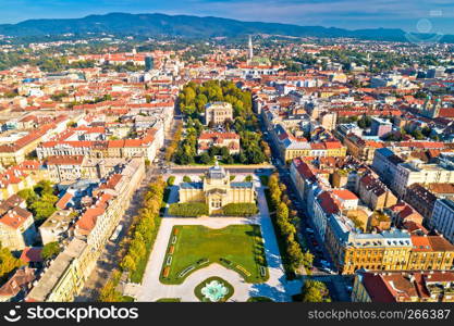 Zagreb historic city center aerial view, famous landmarks of capital of Croatia
