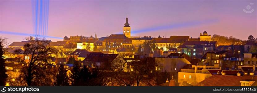 Zagreb historic upper town night view, capital of Croatia