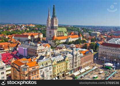 Zagreb main square and cathedral aerial view, Croatia