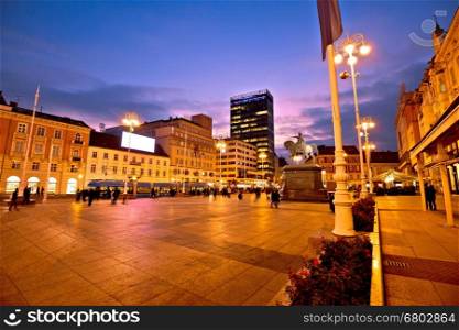 Zagreb main square evening view, capital of Croatia