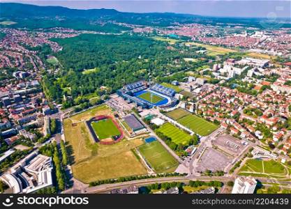 Zagreb. Maksimir FC Dinamo stadium and largest park in Zagreb aerial view. Capital of Croatia