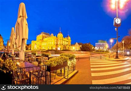 Zagreb. Republic of Croatia square advent evening panoramic view, famous landmarks of capital of Croatia