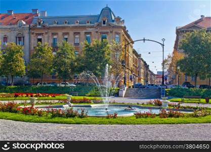 Zagreb street and park scene, capital of Croatia