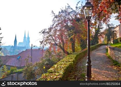 Zagreb upper town walkway and skyline view, capital of Croatia