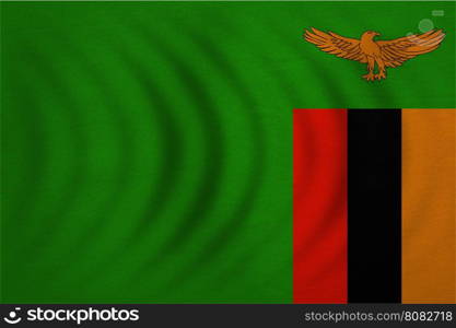 Zambian national official flag. African patriotic symbol, banner, element, background. Correct colors. Flag of Zambia wavy with real detailed fabric texture, accurate size, illustration