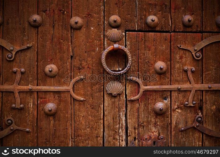 Zamora detail of old aged wood door in Spain by the via de la Plata way