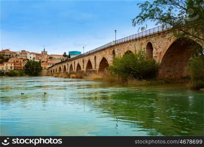 Zamora Puente de Piedra stone bridge on Duero river of Spain