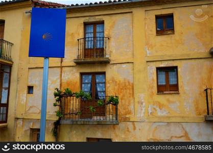 Zamora way of saint james sign and facades of old city in spain