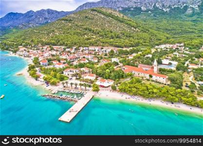 Zaostrog. Aerial view of town of Zaostrog on Makarska riviera. Dalmatia region of Croatia
