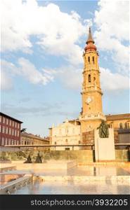 Zaragoza Cathedral with bell tower Spain