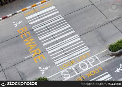 zebra crossing, on urban asphalt road for passenger or people and transportation, top view