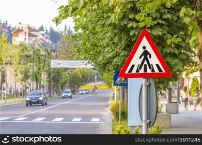 Zebra crossing, pedestrian cross warning traffic sign
