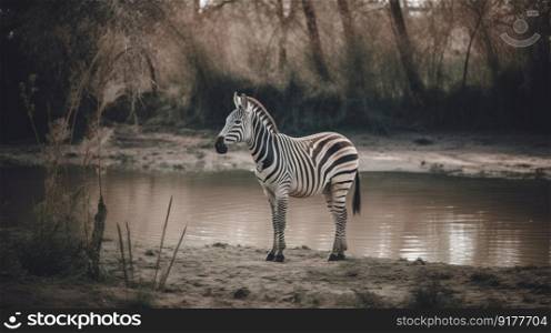 Zebra in natural background. Illustration Generative AI
