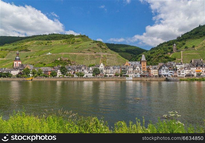 Zell at the Moselle panorama.. Zell at the Moselle panorama
