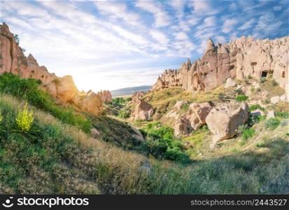 Zelve Valley and the Open Air Museum. Cave Monastery. Architectural heritage. Popular tourist destination. Cappadocia, Turkey. Zelve Valley and the Open Air Museum