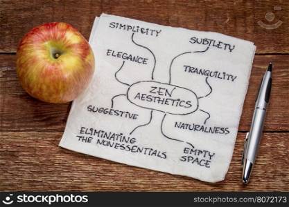 zen aesthetics values - napkin doodle with an apple against rustic wood