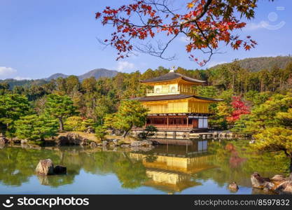 Zen Buddhist Temple of the Golden Pavilion Kinkaku-ji, officially named Rokuon-ji in autumn, Kyoto Japan. Temple of the Golden Pavilion Kinkaku-ji, Kyoto Japan