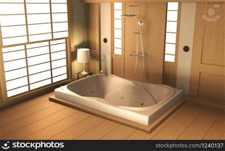 Zen design bathroom wooden wall and floor - japanese style. 3D rendering