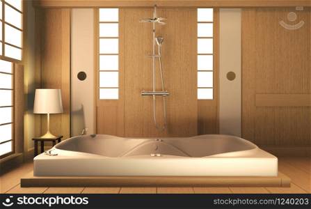 Zen design bathroom wooden wall and floor - japanese style. 3D rendering