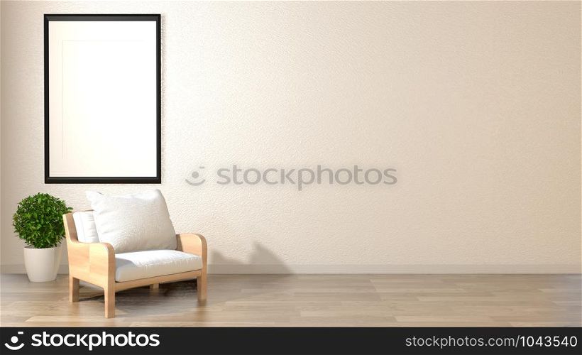 zen living room empty white wall background with decoration japan style. 3d rendering