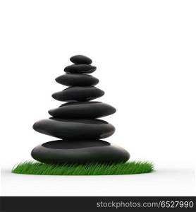 Zen pebbles in balanced row 3d rendering. Zen pebbles in balanced row. 3d rendering