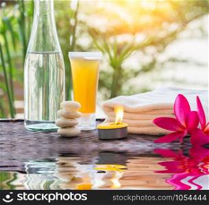 zen Spa treatment with water Reflections on nature a background