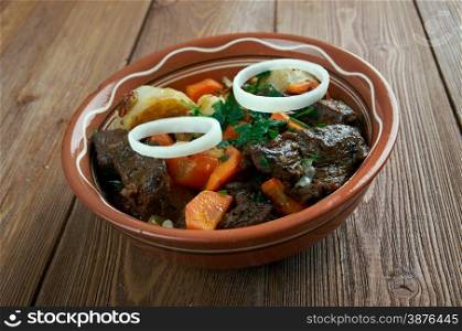 zharkop -grilled meat and vegetables. traditional Uzbek hot.Central Asian cuisine