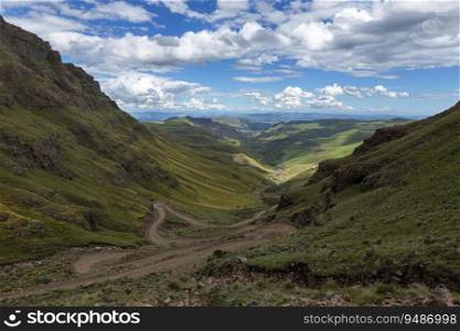 Zig-zags of top part of Sani Pass in Drakensberg South Africa