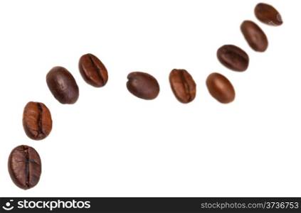 zigzag pattern from many roasted coffee beans with focus foreground