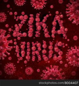 Zika virus concept as a conceptual group of viral cells forming text that represents the infection of the disease that may cause health problems related to pregnancy as a medical concept for public health risks and infection.