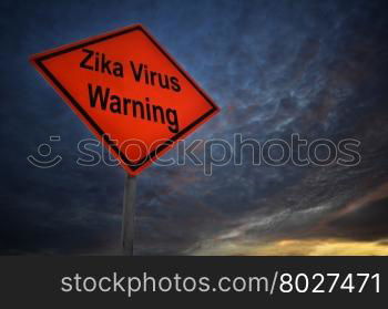 Zika virus warning warning road sign with storm background