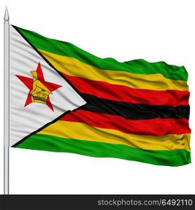 Zimbabwe Flag on Flagpole, 3D rendering, Isolated on White Background