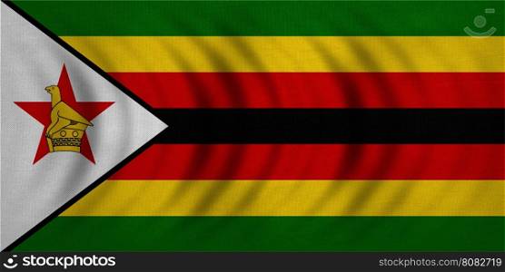 Zimbabwean national official flag. African patriotic symbol, banner, element, background. Correct colors. Flag of Zimbabwe wavy with real detailed fabric texture, accurate size, illustration