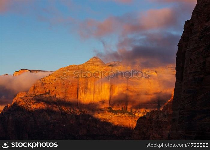 Zion National Park at sunrise. Utah, Usa