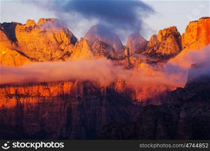 Zion National Park at sunrise. Utah, Usa