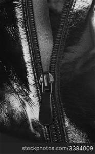 Zipper. A leather product, a photo close up. Zipper