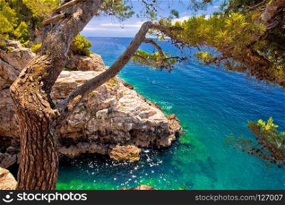 Zlatne Stijene stone beach in Pula view, Istria region of Croatia