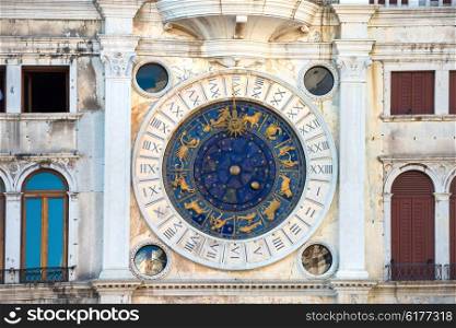 Zodiac astronomical Clock Tower Torre dell Orologio at st. Mark&rsquo;s Square Piazza San Marko in Venice, Italy